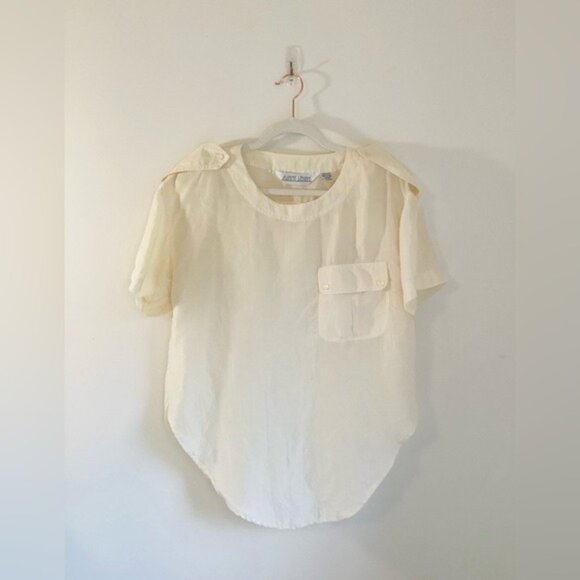 Sunny Leigh Vintage 100% Silk Short Sleeve Loose-fit Blouse With Pocket - Picture 1 of 6